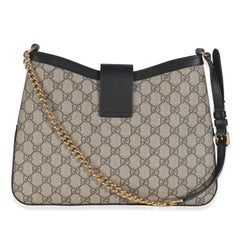Gucci Beige Black GG Supreme Monogram Canvas Medium Padlock Shoulder Bag