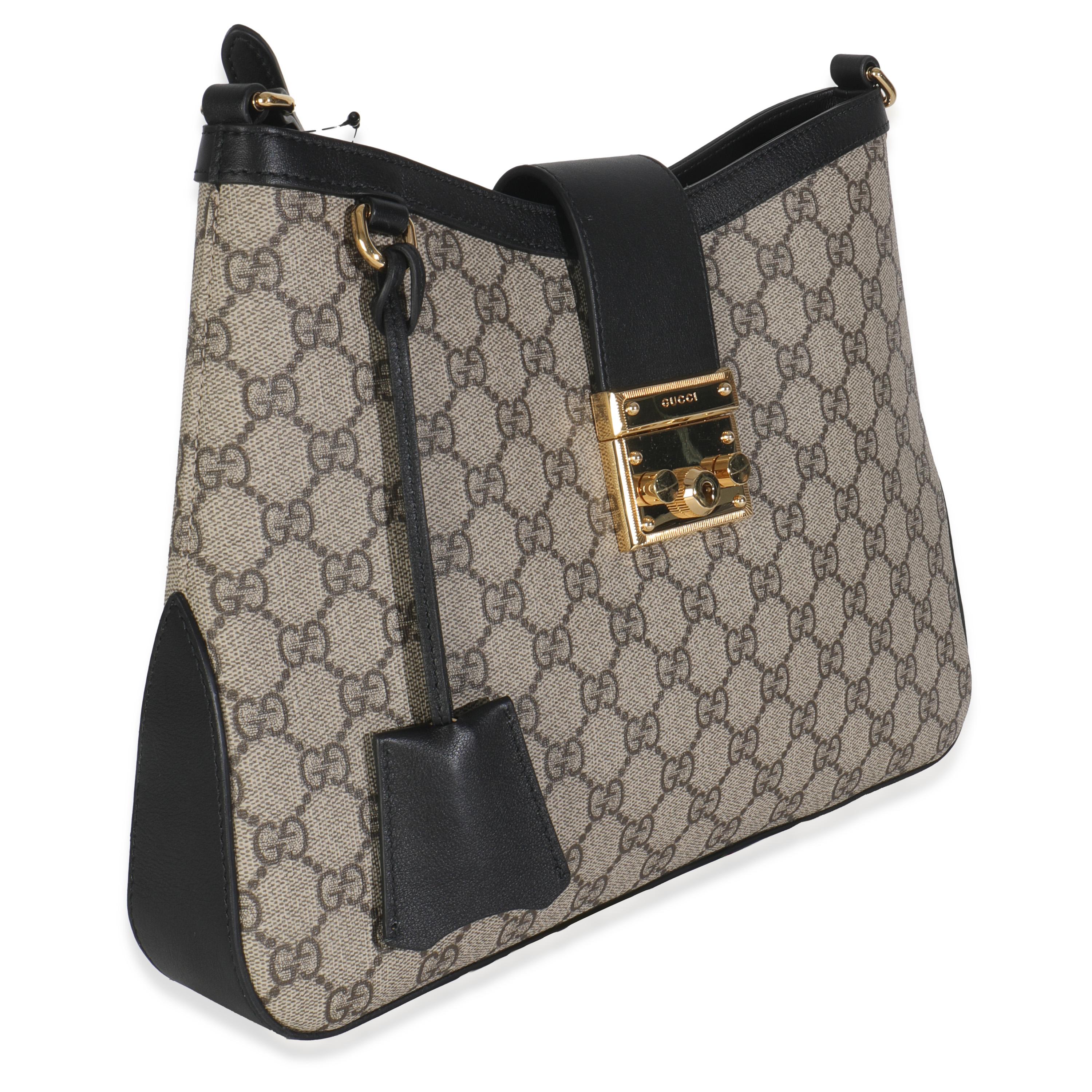 Gris Gucci Beige Black GG Supreme Monogram Canvas Medium Padlock Shoulder Bag en vente