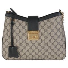 Gucci Beige Black GG Supreme Monogram Canvas Medium Padlock Shoulder Bag