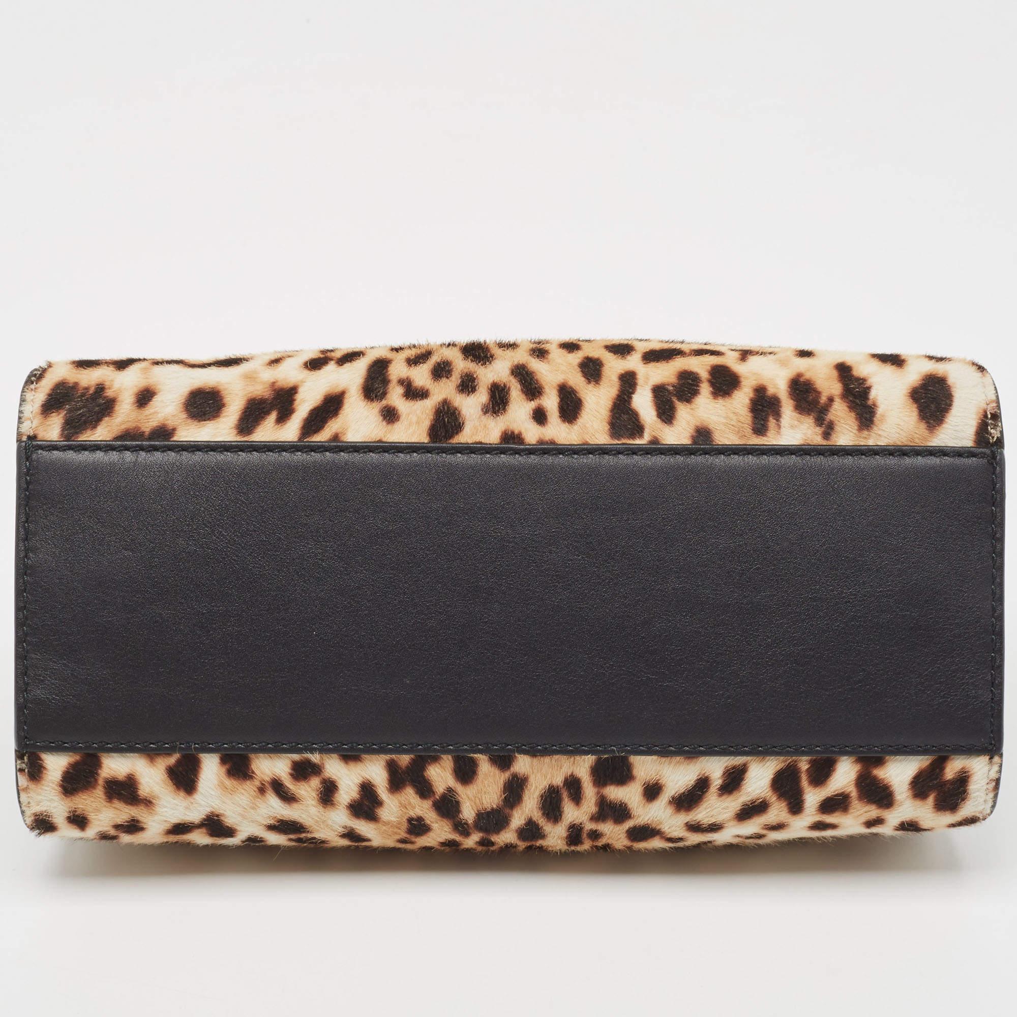 Gucci Beige/Black Leopard Print Calfhair and Leather Mini Nymphaea Bamboo  In Good Condition For Sale In Dubai, Al Qouz 2