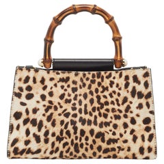 Gucci Beige/Schwarzer Leopardenprint aus Kalbshaar und Leder Mini Nymphaea Bamboo 