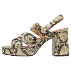 Gucci Beige/Black Python Embossed Platform Block Heel Ankle Strap Sandals 38.5