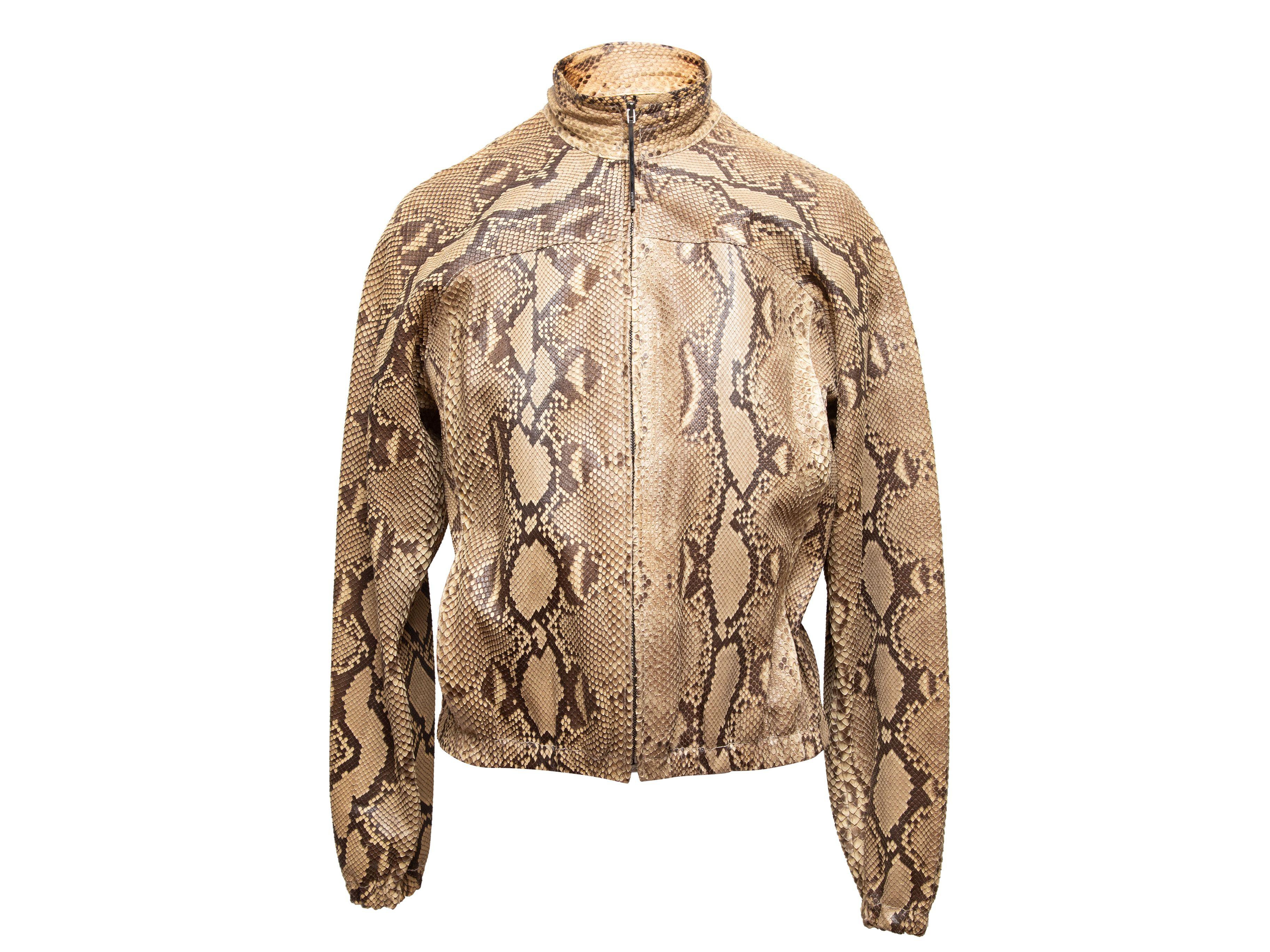 Gucci Beige & Black Python Skin Bomber Jacket In Good Condition In New York, NY