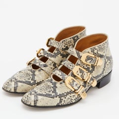 Gucci Beige/Black Snakeskin Effect Leather Ankle Boots Size 38