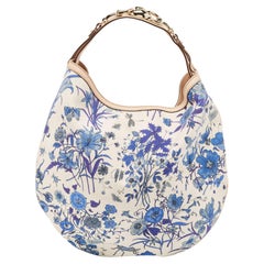 Gucci Beige/Blue Floral Canvas and Leather Horsebit Catena Hobo
