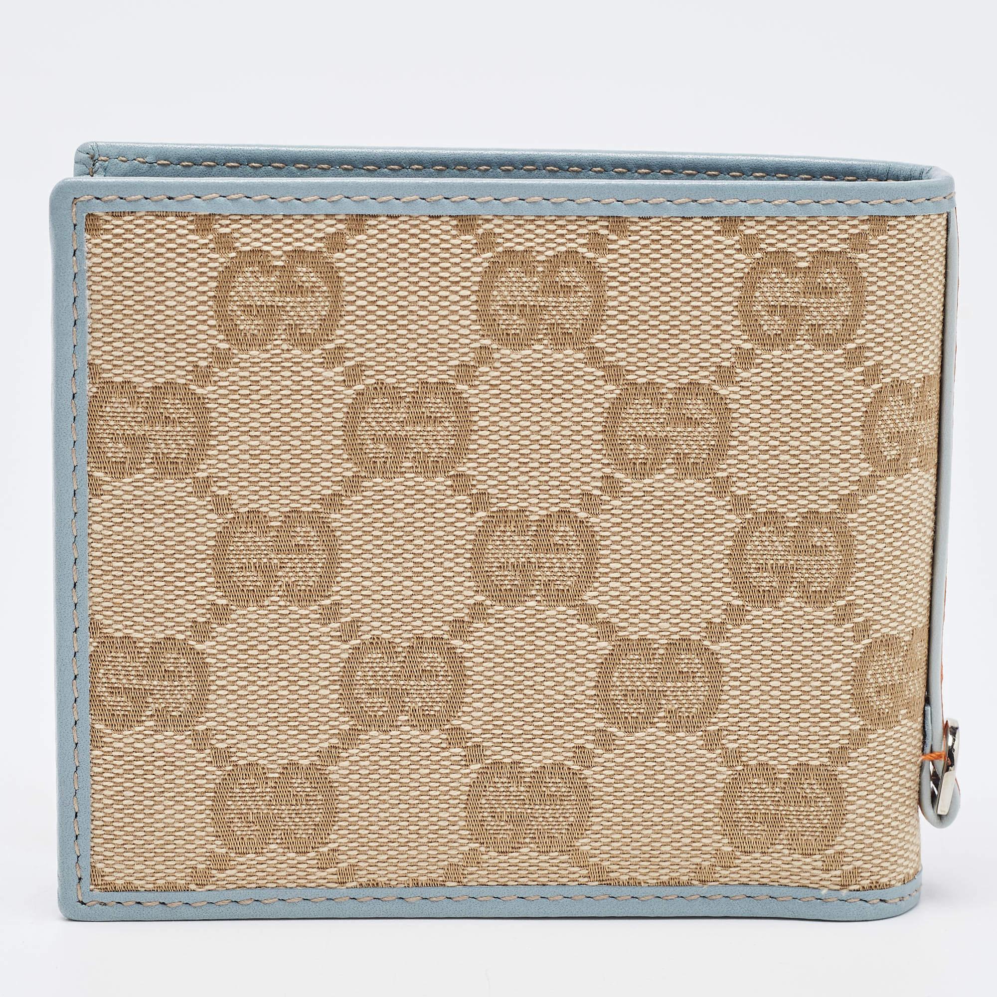 Gucci Beige/Blue GG Canvas and Leather Bifold Wallet 6