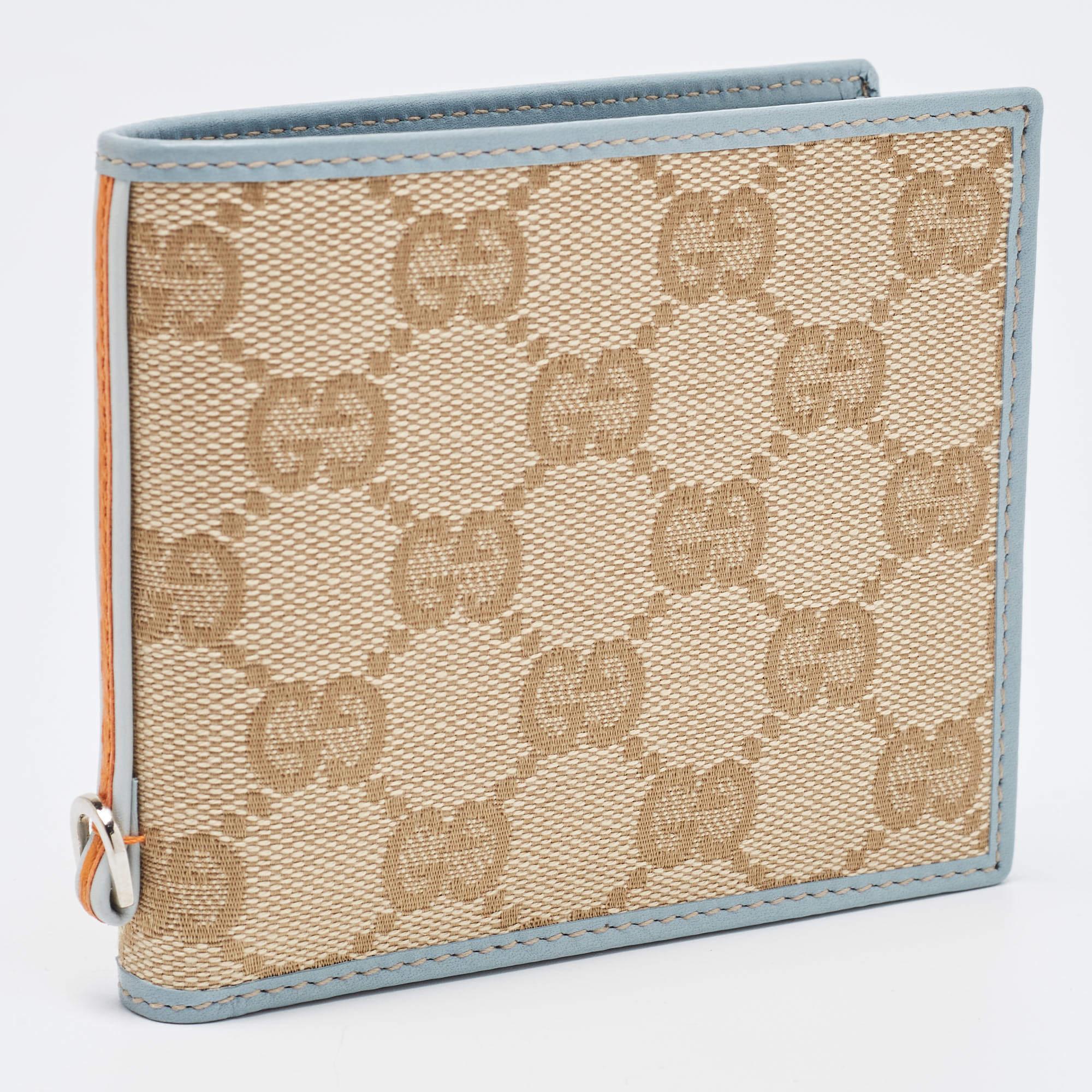 Gucci Beige/Blue GG Canvas and Leather Bifold Wallet 7