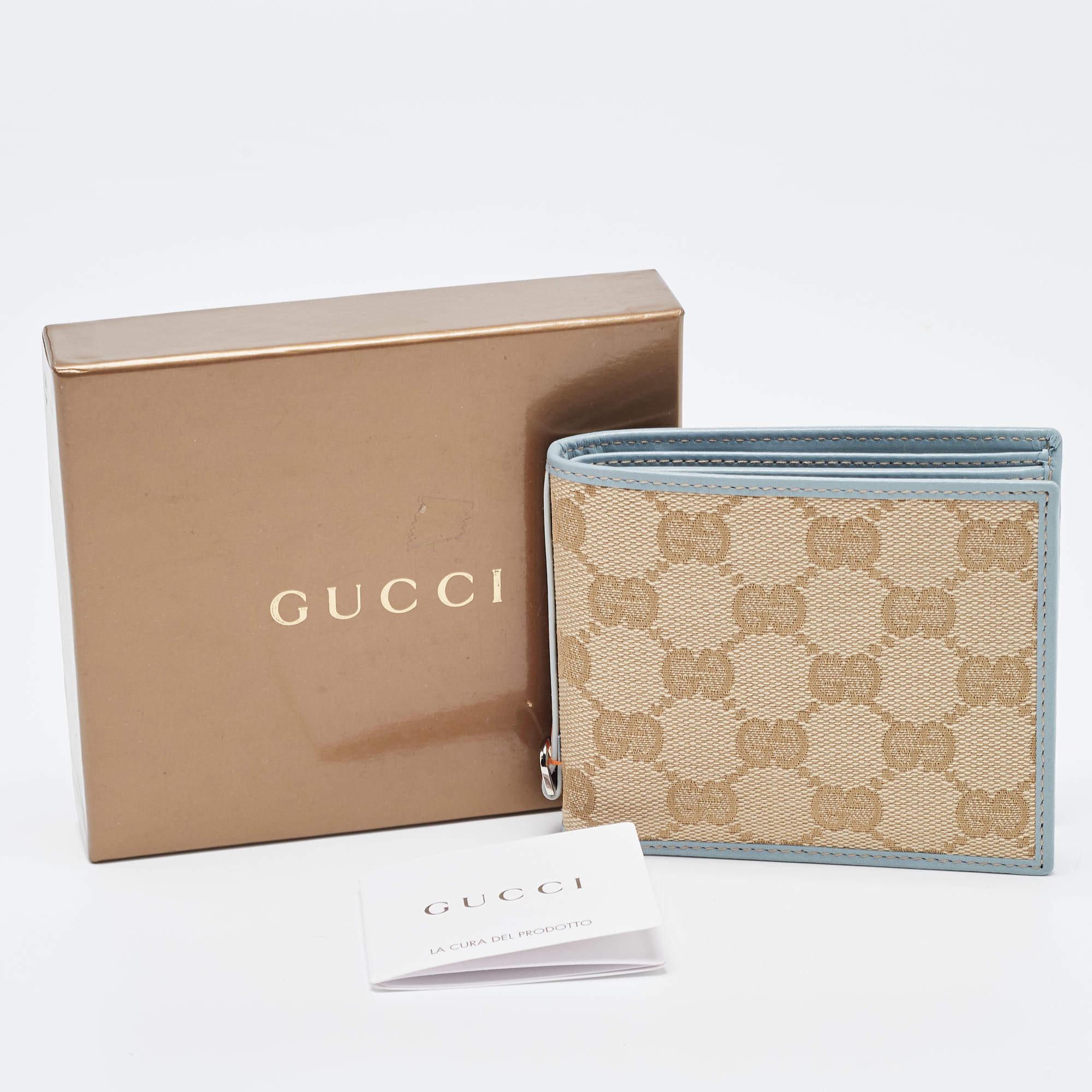 Gucci Beige/Blue GG Canvas and Leather Bifold Wallet 9