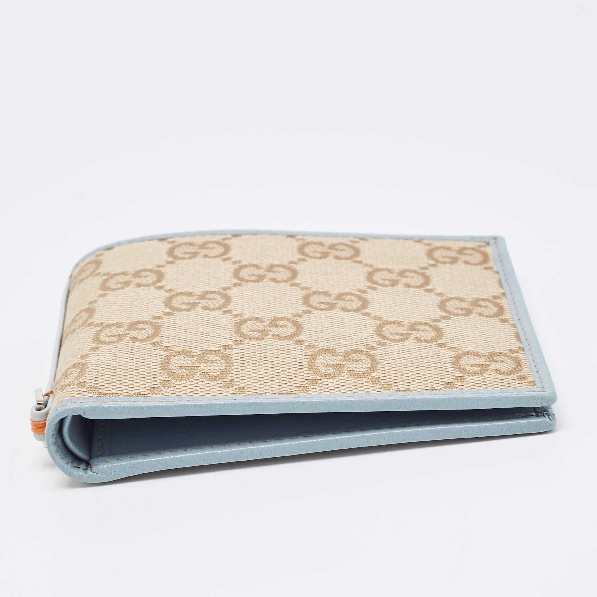 Gucci Beige/Blue GG Canvas and Leather Bifold Wallet 5