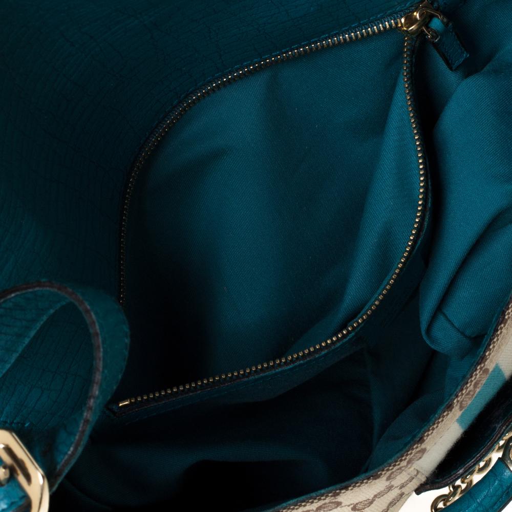 Gucci Beige/Blue GG Canvas and Leather Flap Horsebit Shoulder Bag 2
