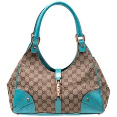 Gucci Beige/Blue GG Canvas and Leather Jackie Hobo
