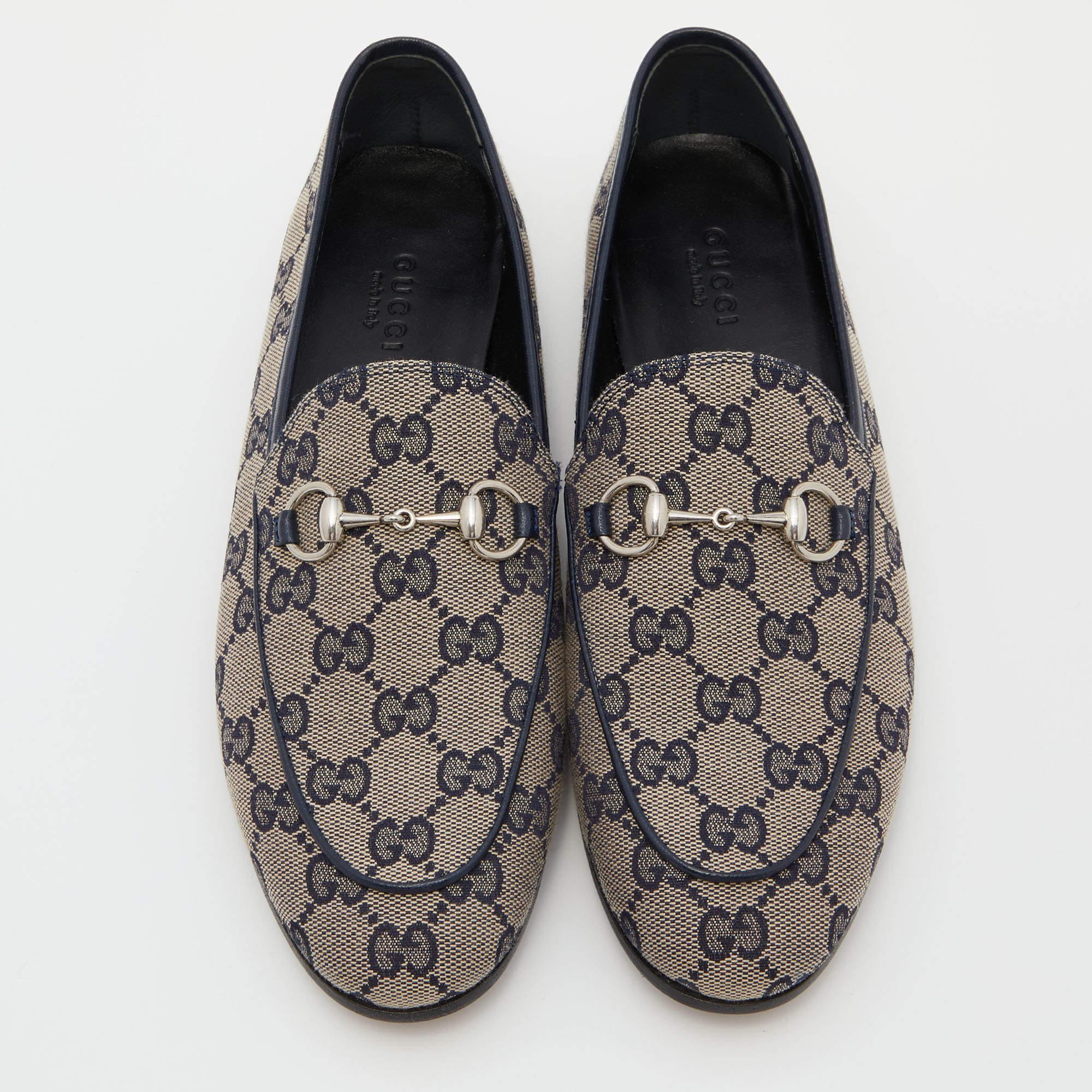 Exquisite and well-crafted, these Gucci loafers are worth owning. They have been crafted from GG canvas, and they come flaunting dual shades and a Horsebit detail on the uppers. The loafers are ideal for wearing all day.

Includes: Original Dustbag
