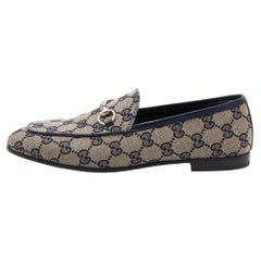 Gucci Beige/Blue GG Canvas and Leather Jordaan Horsebit Loafers Size 37.5