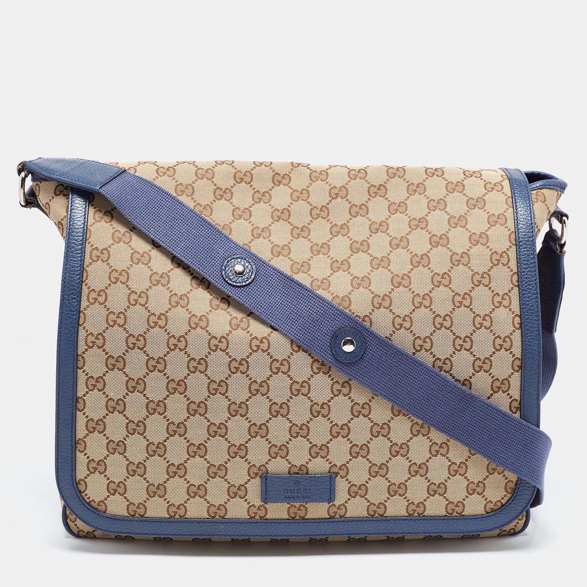 Gucci Beige/Blue GG Canvas and Leather Messenger Diaper Bag 7