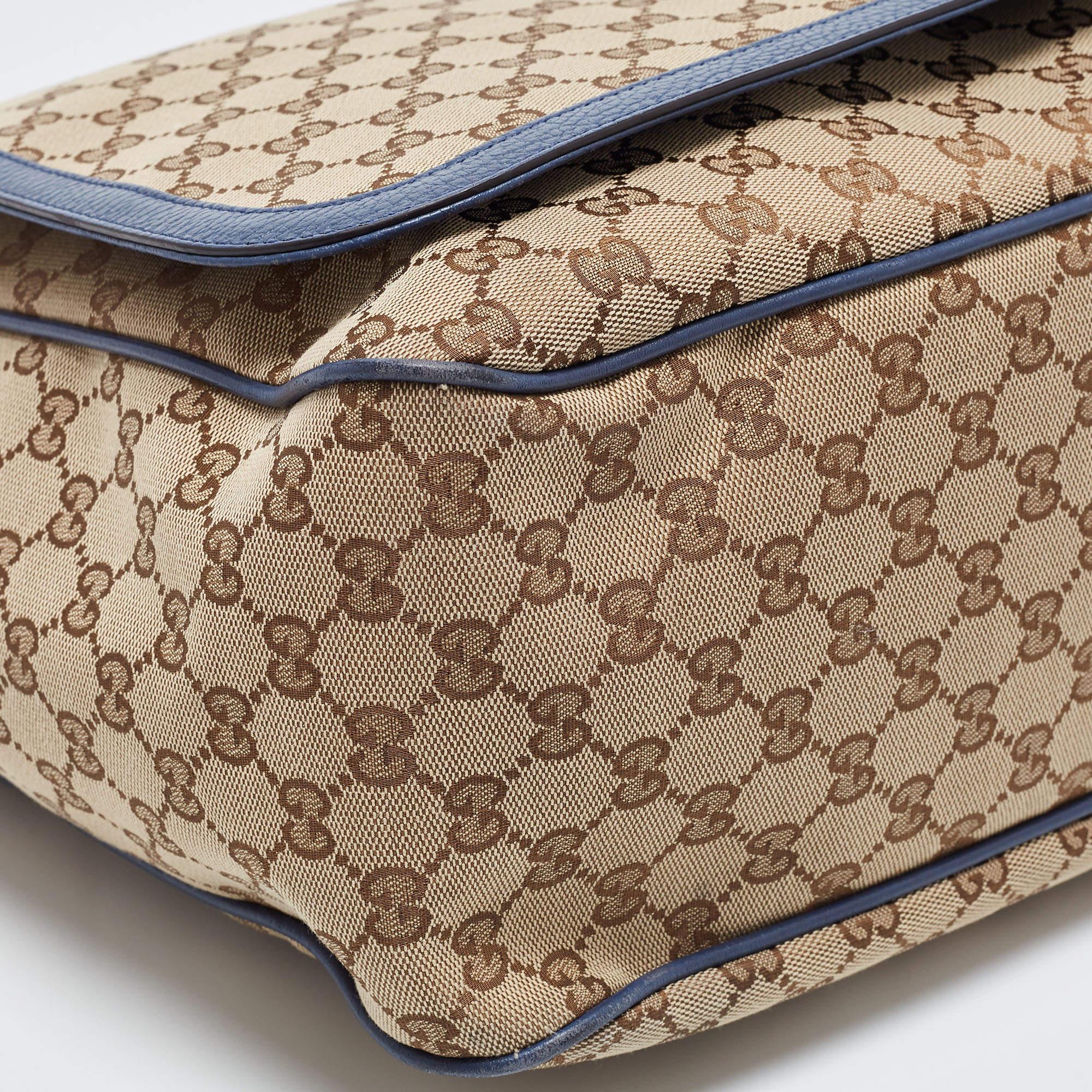 Gucci Beige/Blue GG Canvas and Leather Messenger Diaper Bag 4