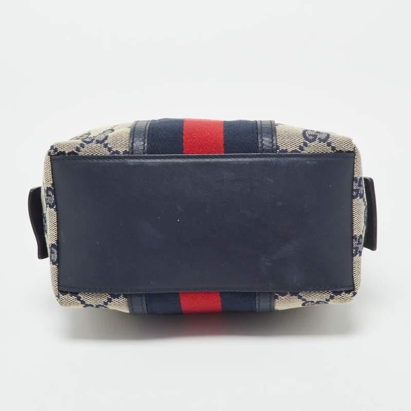 Women's Gucci Beige/Blue GG Canvas and Leather Web Cosmetic Pouch
