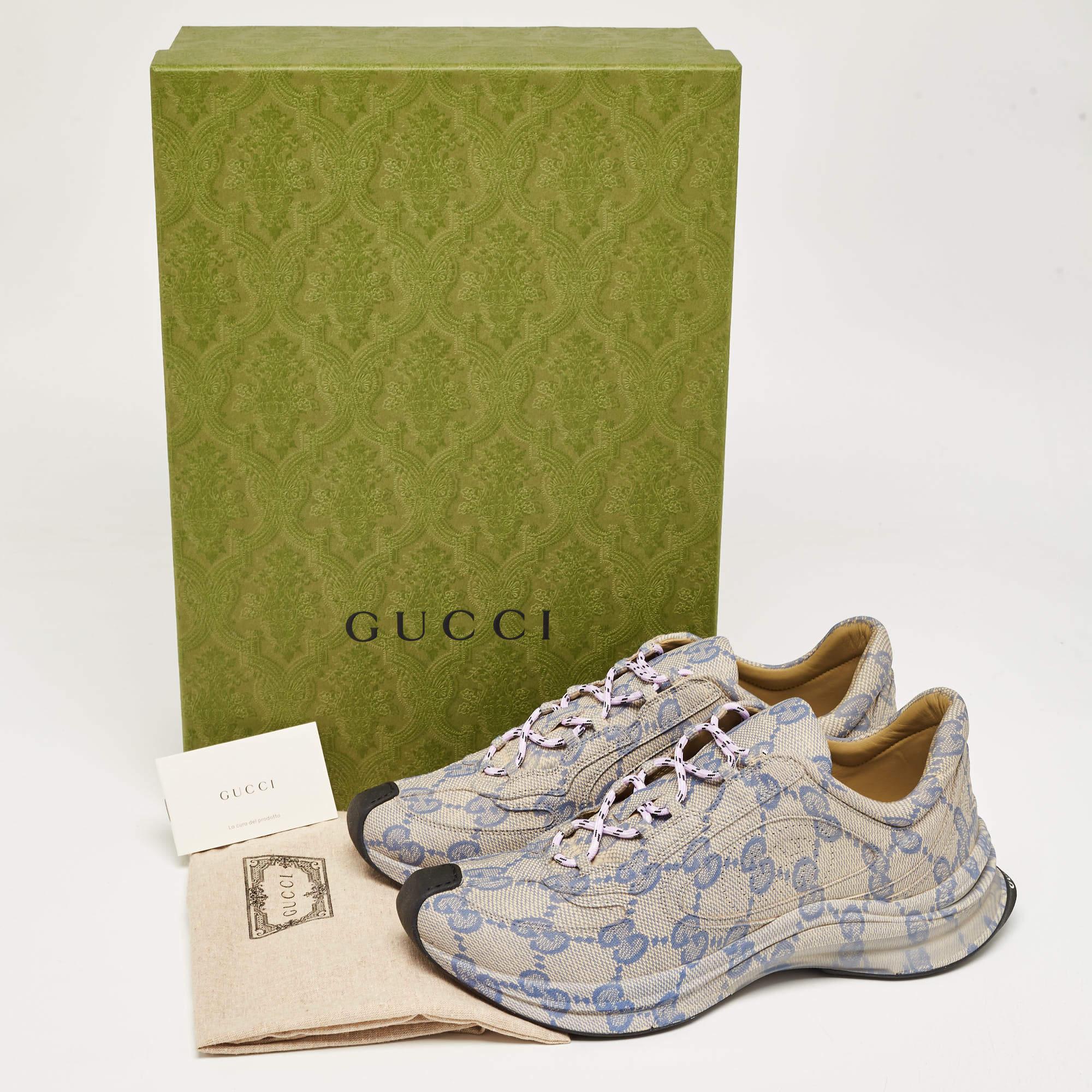 Gucci Beige/Blue GG Printed Leather Run Sneakers Size 44 3