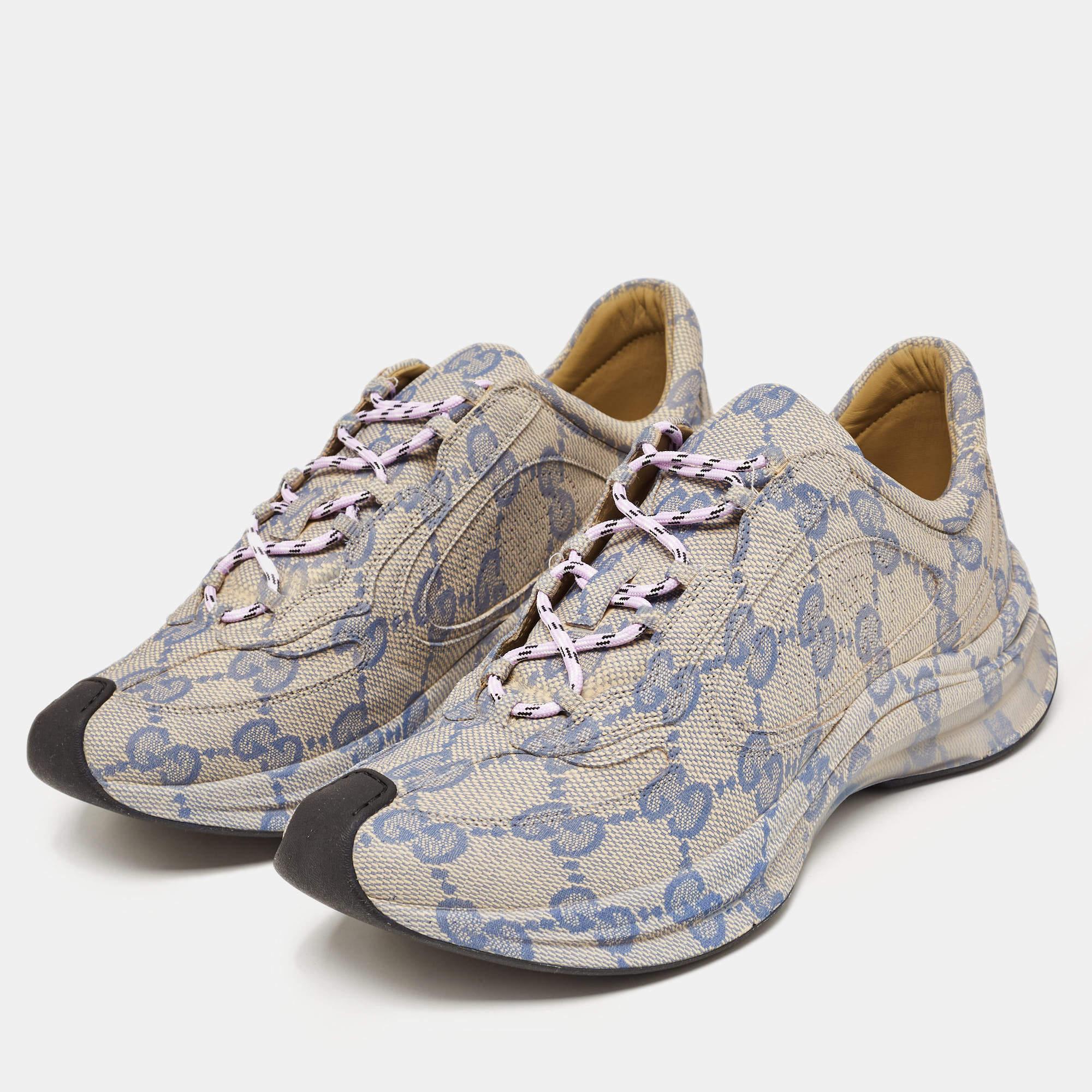 Gucci Beige/Blue GG Printed Leather Run Sneakers Size 44 4