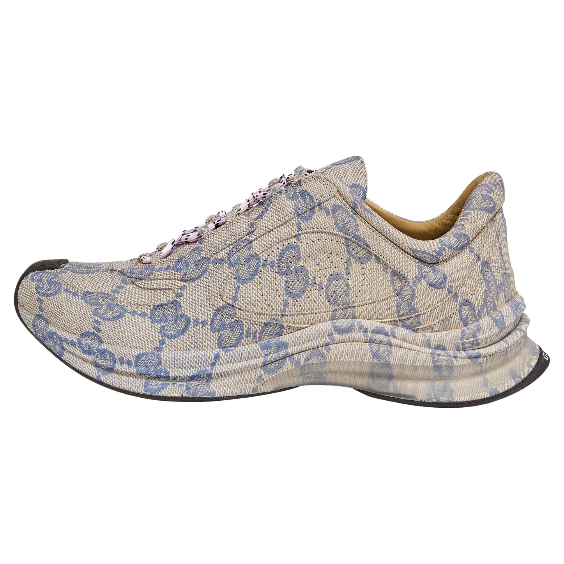 Gucci Beige/Blue GG Printed Leather Run Sneakers Size 44