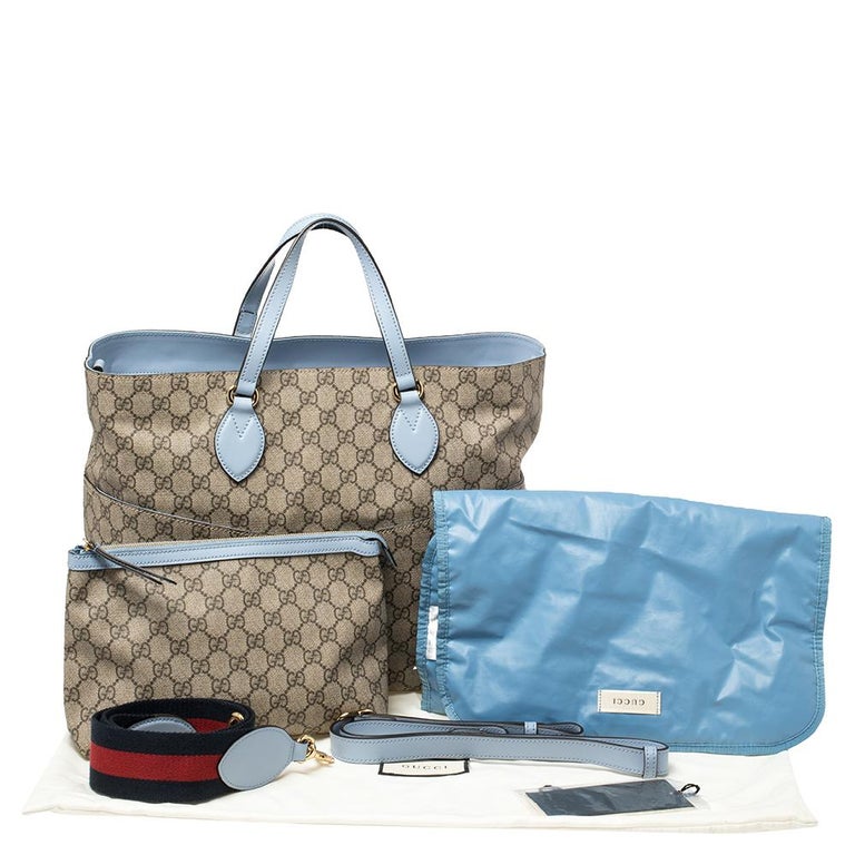 Gucci Beige/Blue GG Supreme Canvas and Leather Diaper Bag at 1stDibs