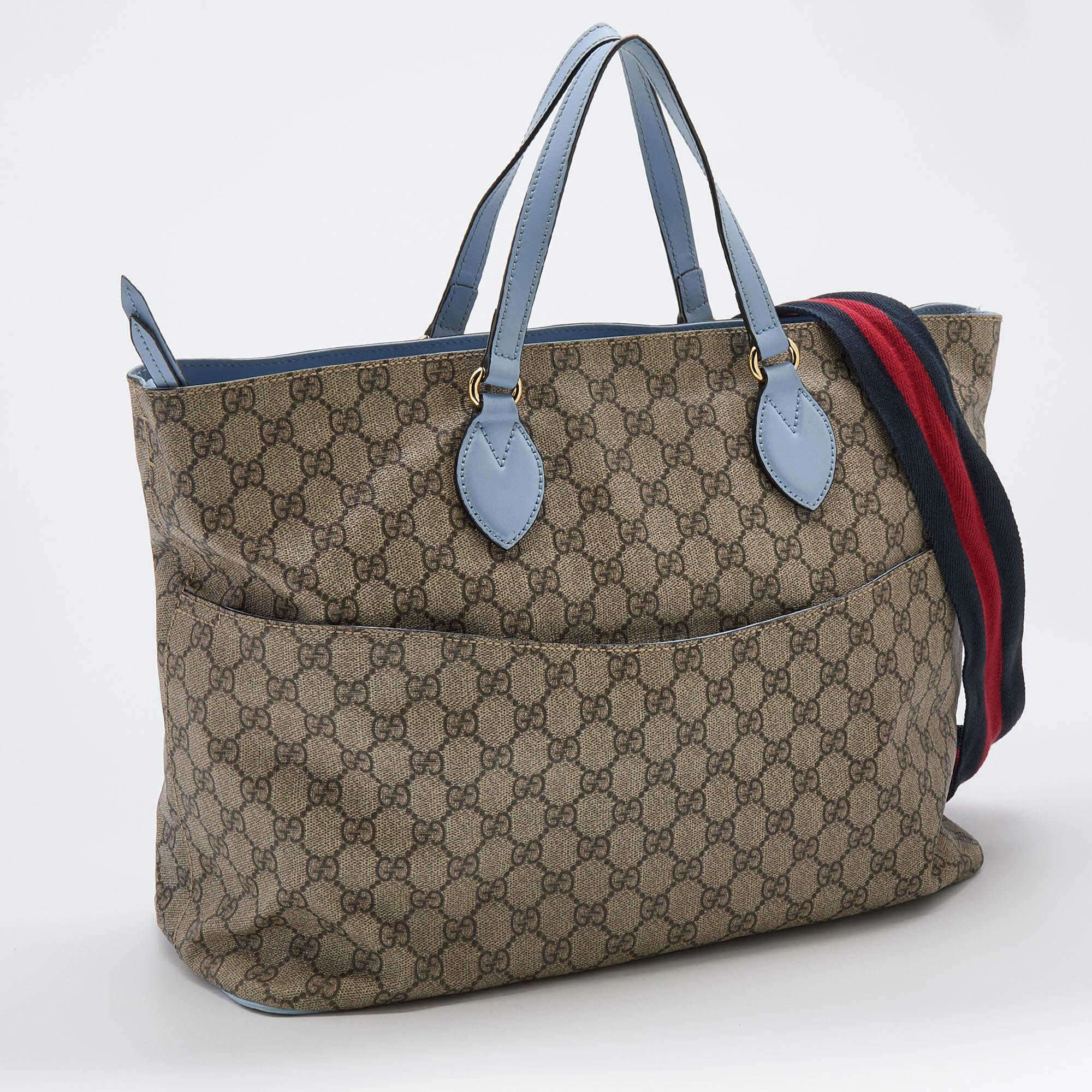 Women's Gucci Beige/Blue GG Supreme Canvas and Leather Diaper Bag