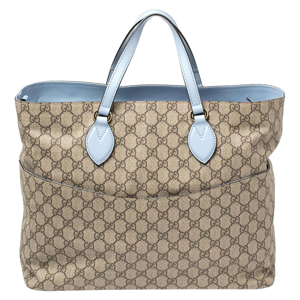 Gucci Beige/Blue GG Supreme Canvas and Leather Diaper Bag