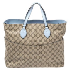 Used Gucci Beige/Blue GG Supreme Canvas and Leather Diaper Bag