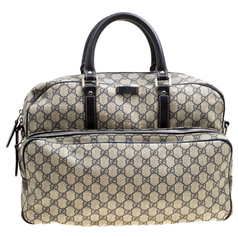 Gucci Beige/Blue GG Supreme Canvas and Leather Diaper Bag For Sale at 1stdibs