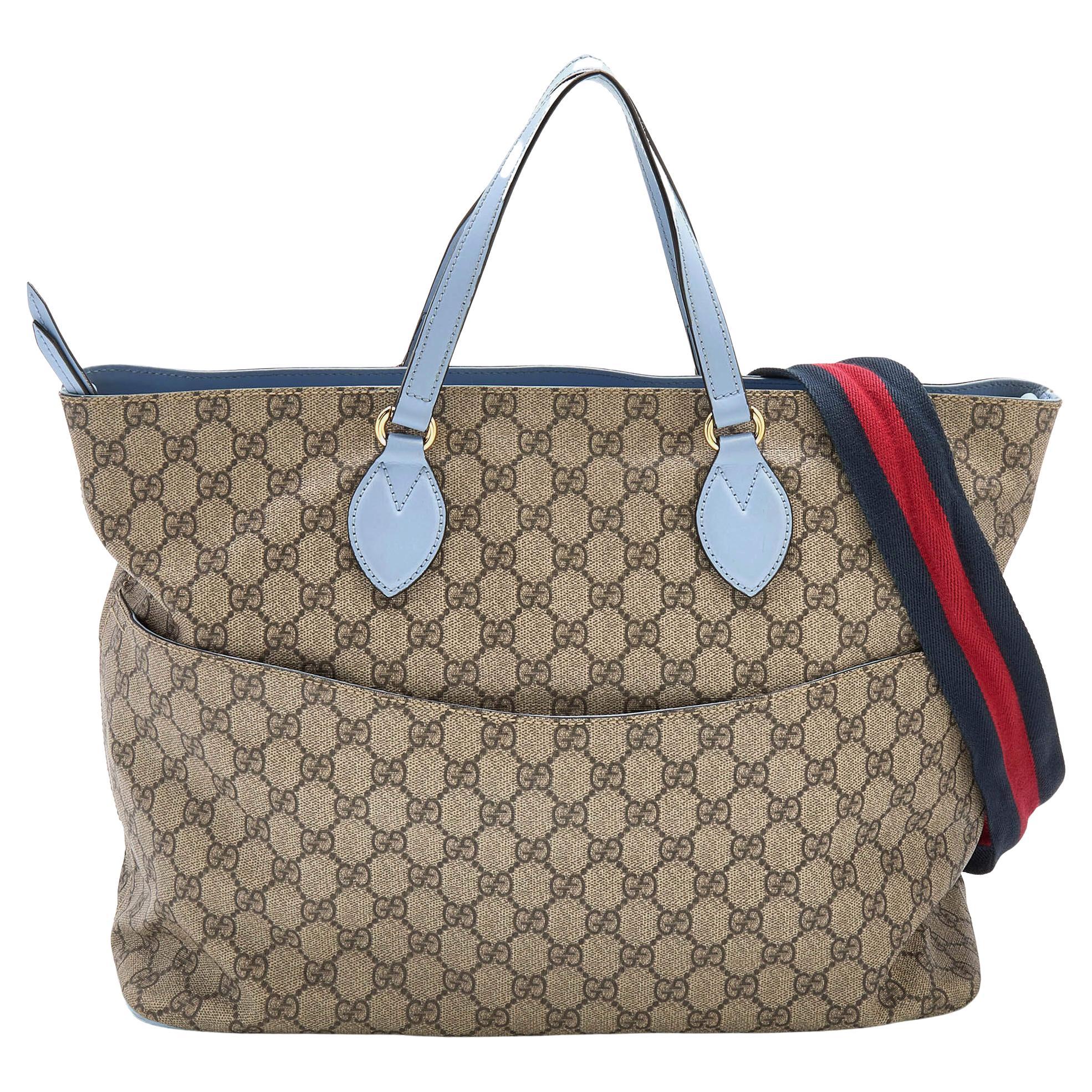 Gucci Beige/Blue GG Supreme Canvas and Leather Diaper Bag