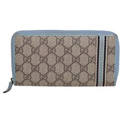 Gucci Beige/Blue GG Supreme Canvas and Leather Zip Around Wallet