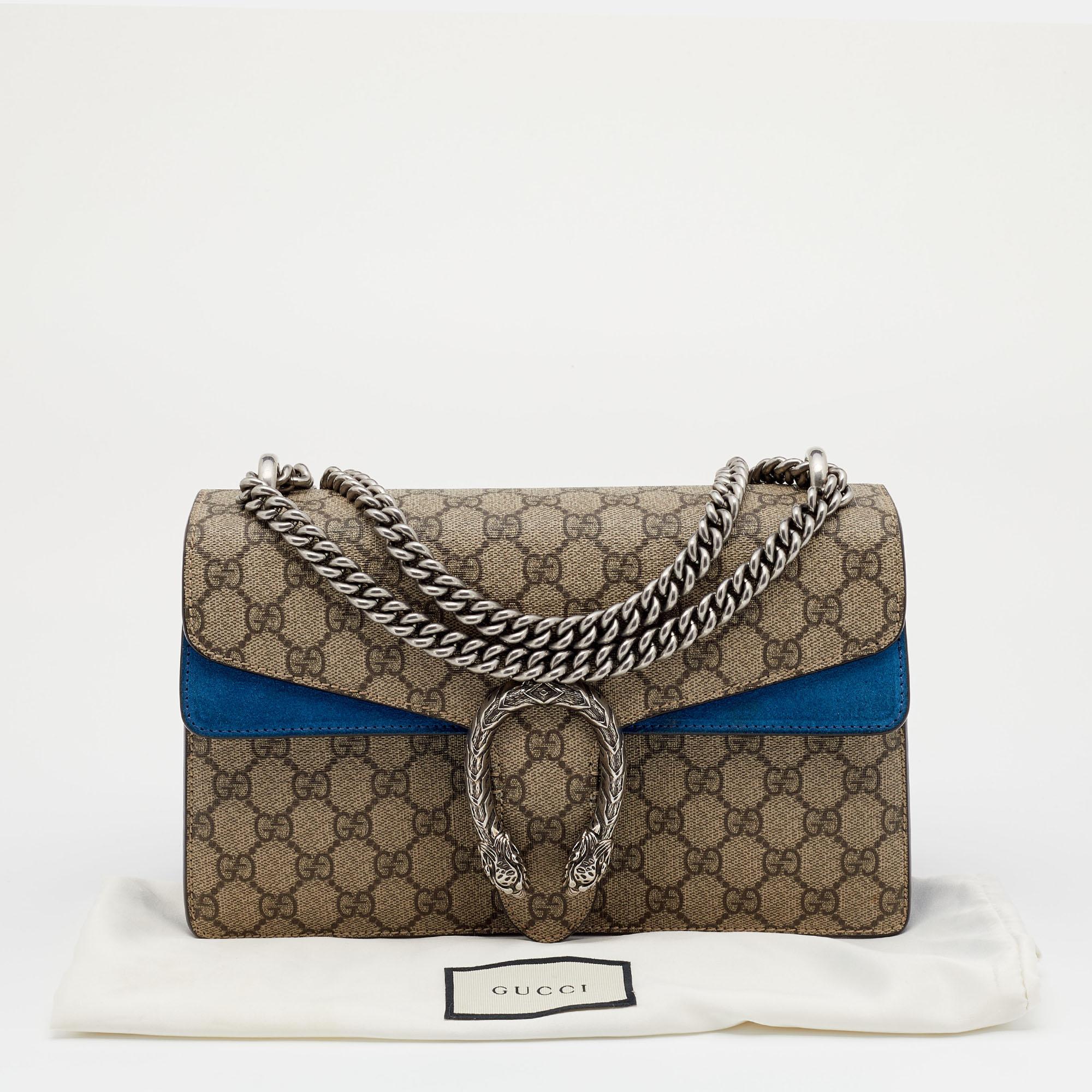 Gucci Beige/Blue GG Supreme Canvas And Suede Medium Dionysus Shoulder Bag 6