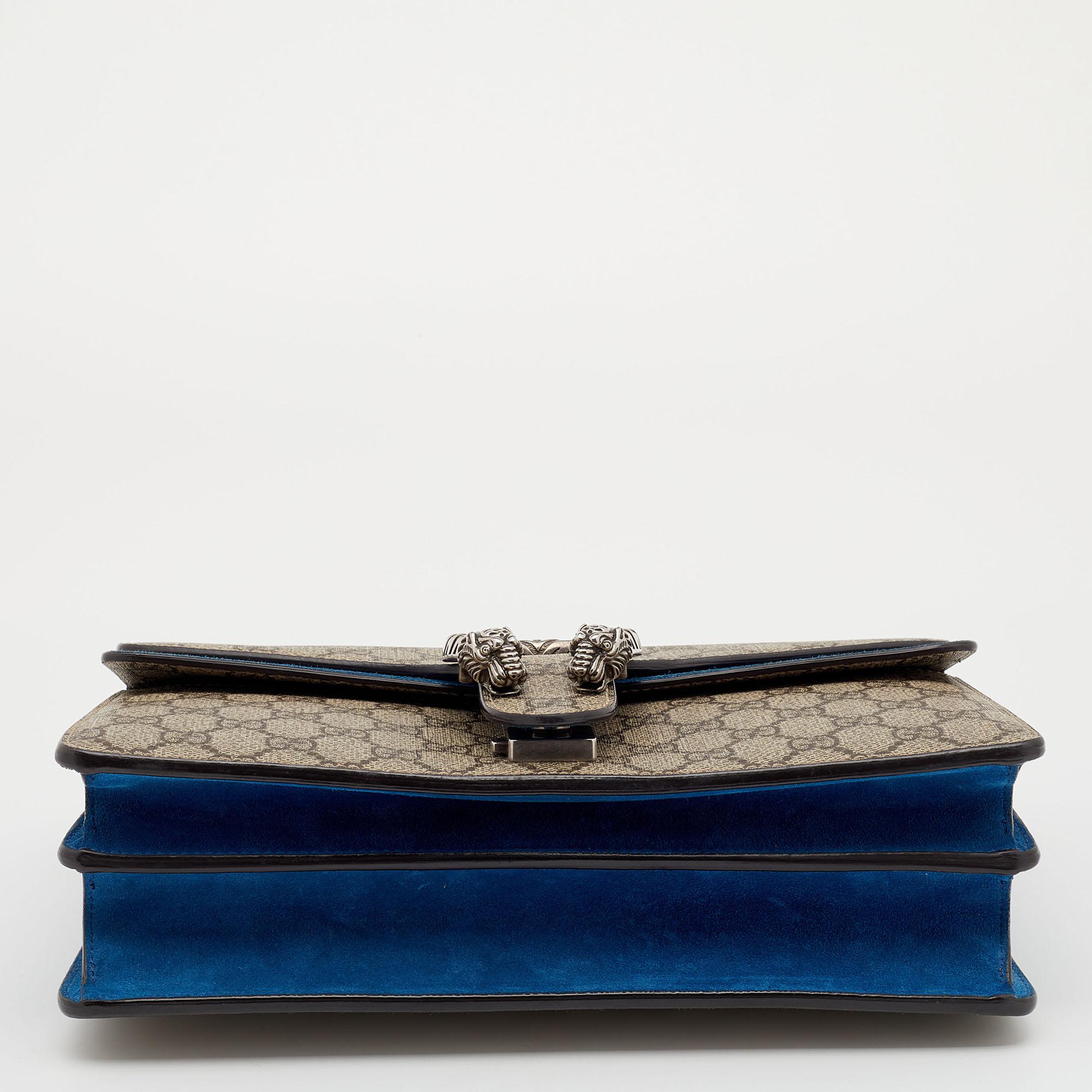 Gucci Beige/Blue GG Supreme Canvas And Suede Medium Dionysus Shoulder Bag In Good Condition In Dubai, Al Qouz 2