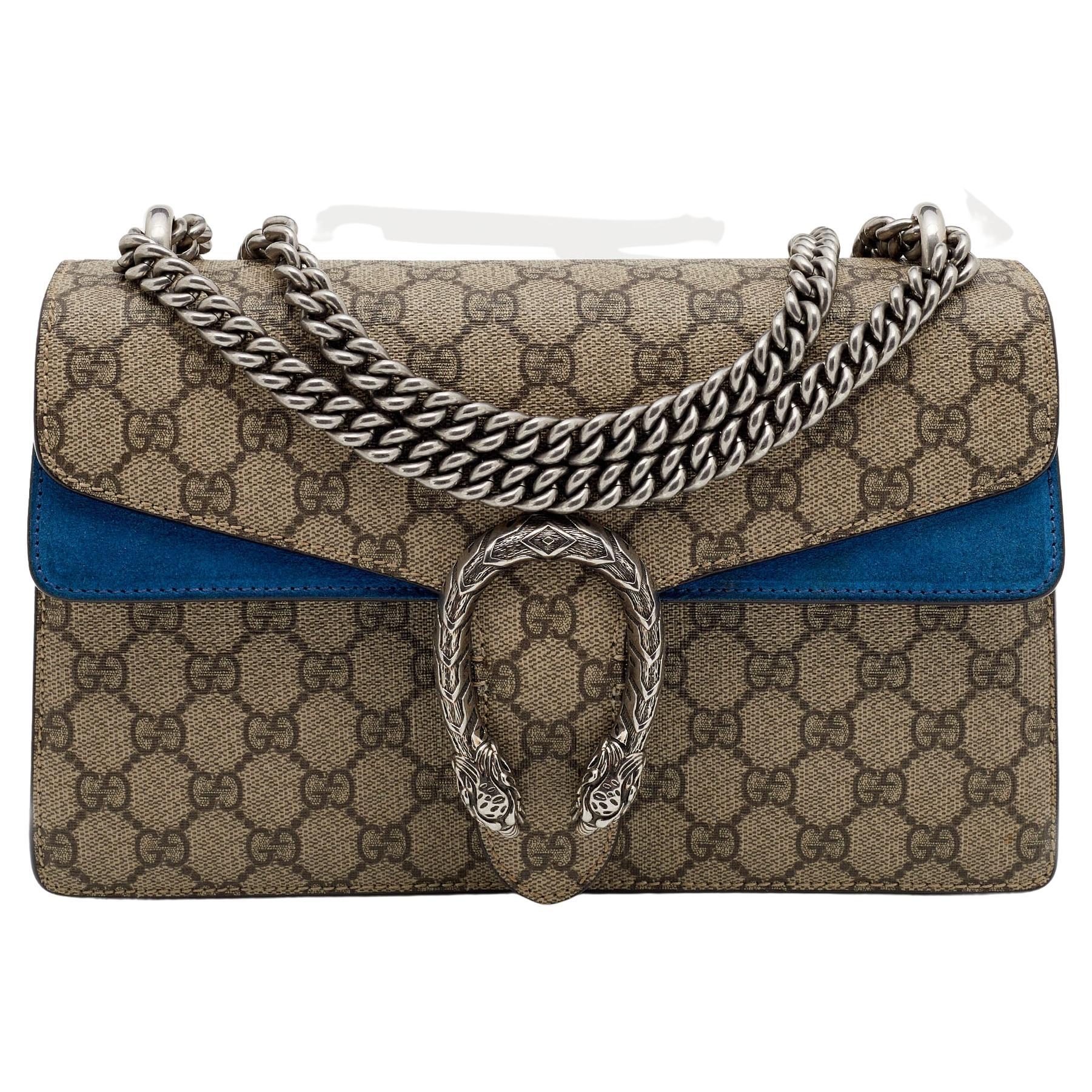 Gucci Beige/Blue GG Supreme Canvas And Suede Medium Dionysus Shoulder Bag