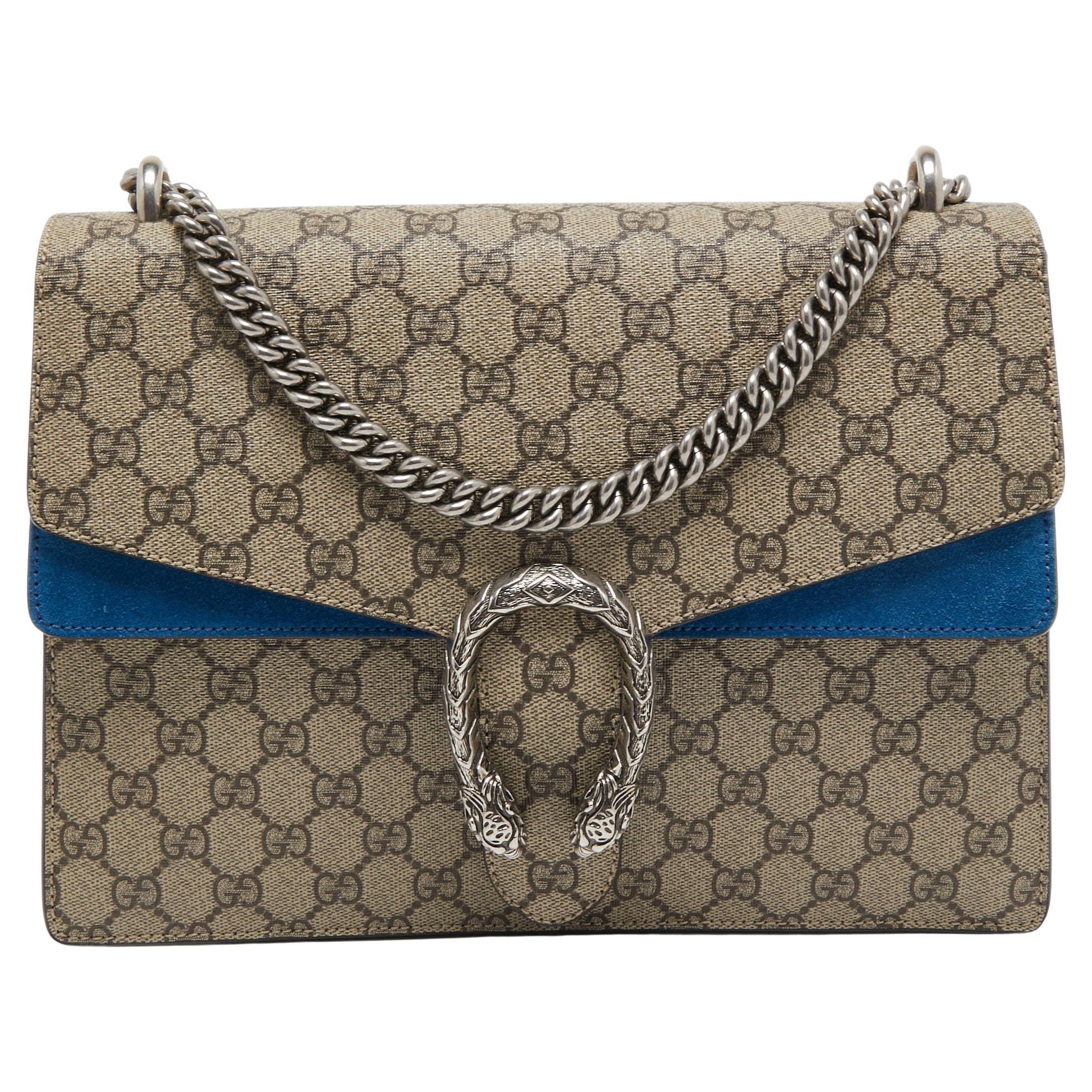 Gucci Beige/Blue GG Supreme Canvas and Suede Medium Dionysus Shoulder Bag