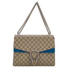 Gucci Beige/Blue GG Supreme Canvas and Suede Medium Dionysus Shoulder Bag