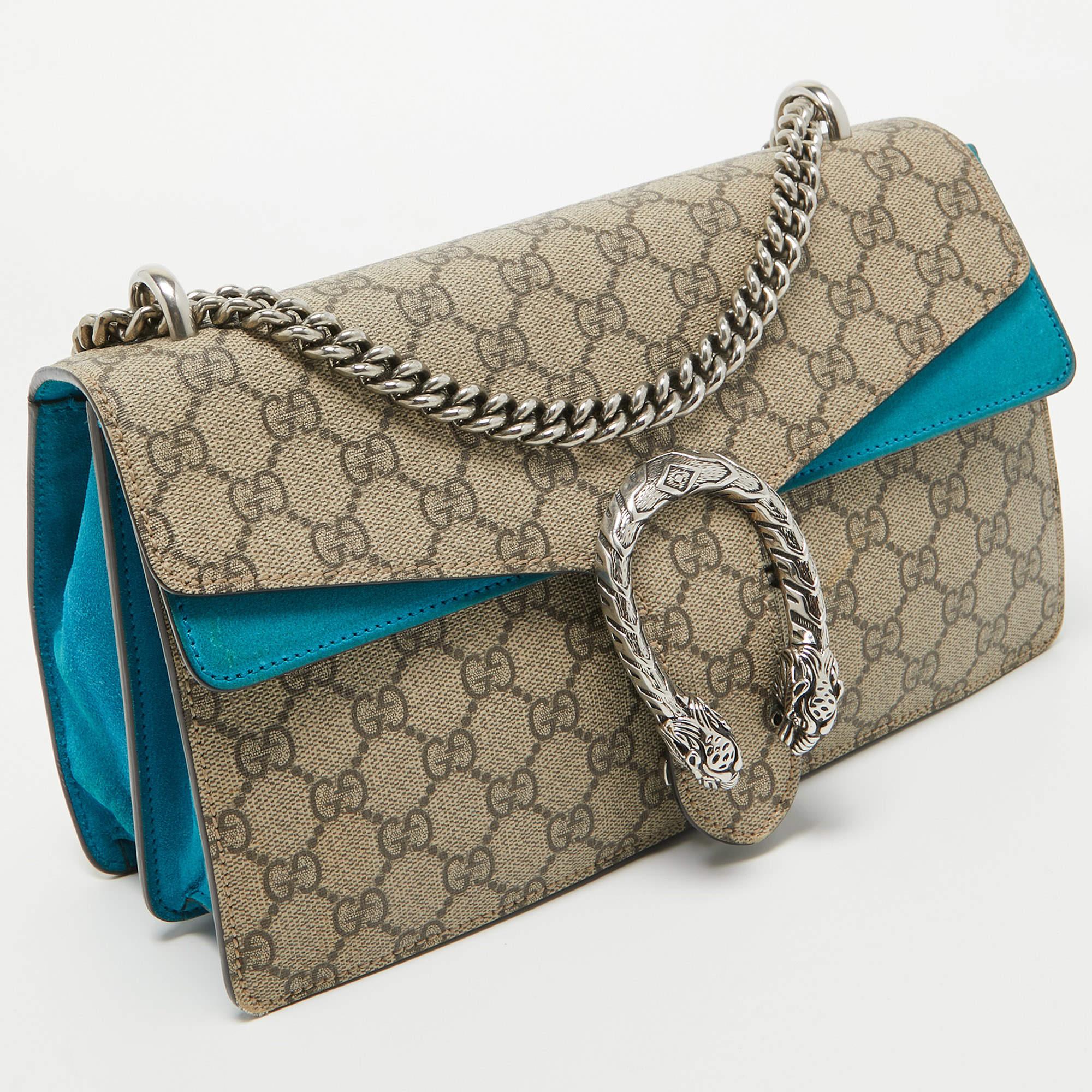 Gucci Beige/Blue GG Supreme Canvas and Suede Small Dionysus Shoulder Bag 11