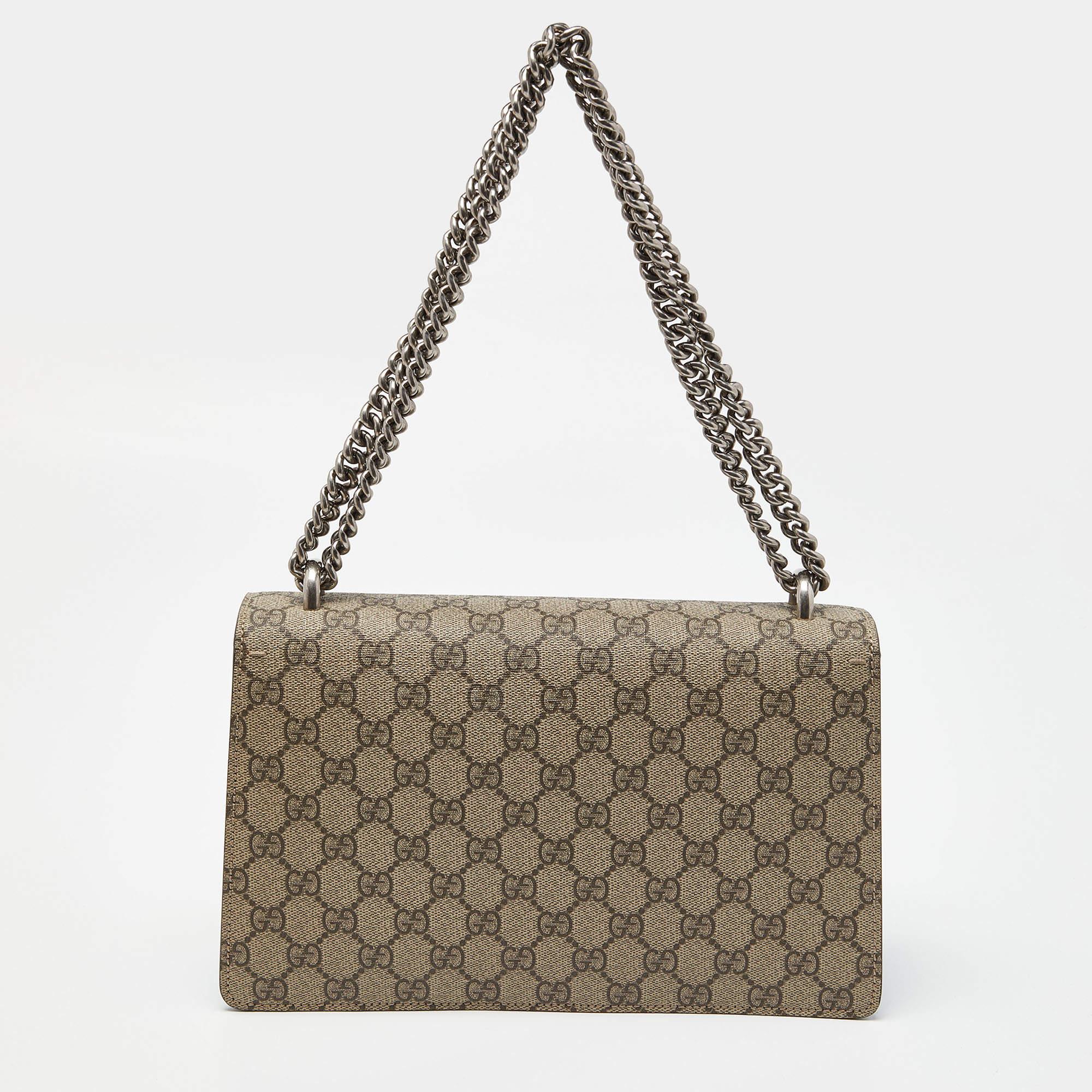 Gucci Beige/Blue GG Supreme Canvas and Suede Small Dionysus Shoulder Bag For Sale 1