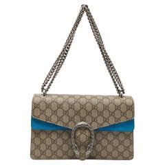 Gucci Beige/Blue GG Supreme Canvas and Suede Small Dionysus Shoulder Bag