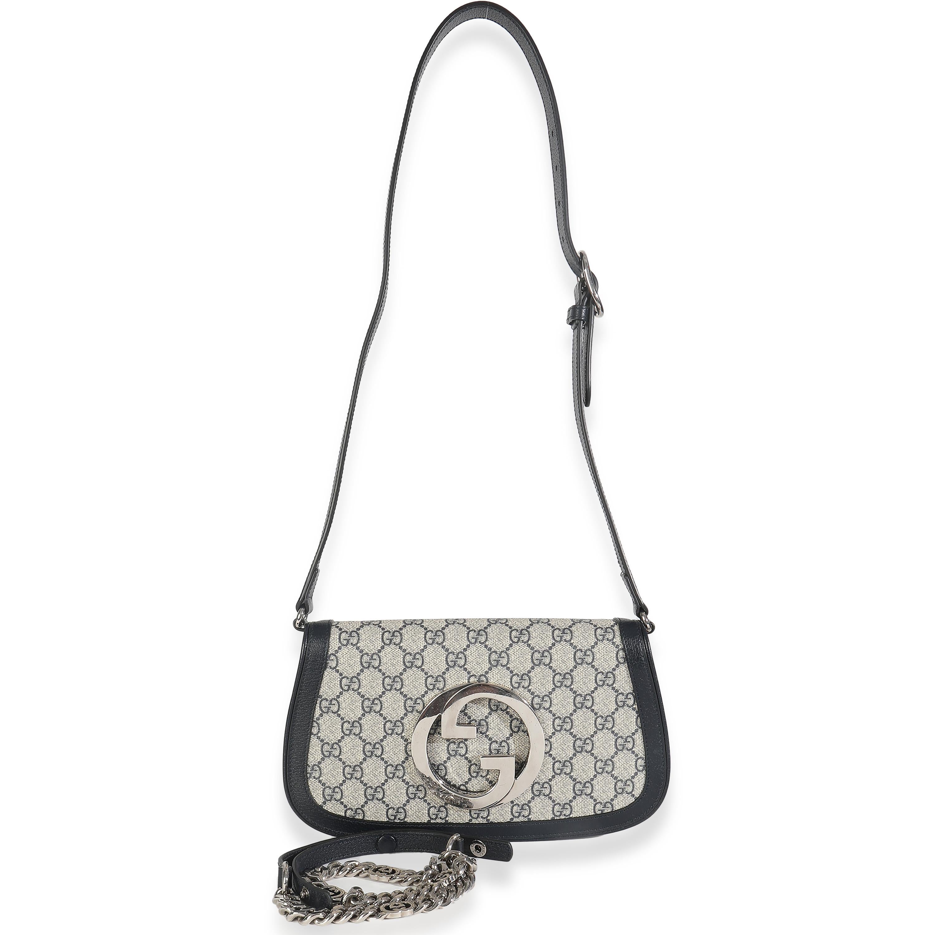 Gucci Beige Blue GG Supreme Canvas Blondie Shoulder Bag en vente 1