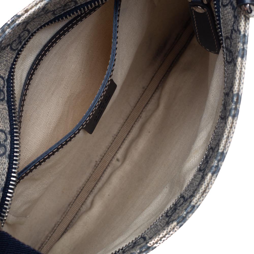 Gray Gucci Beige/Blue GG Supreme Canvas Flat Messenger Bag