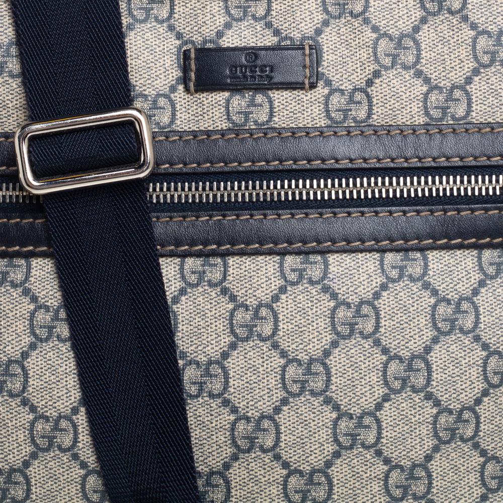 Gucci Beige/Blue GG Supreme Canvas Flat Messenger Bag 1