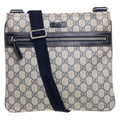 Gucci Beige/Blue GG Supreme Canvas Flat Messenger Bag