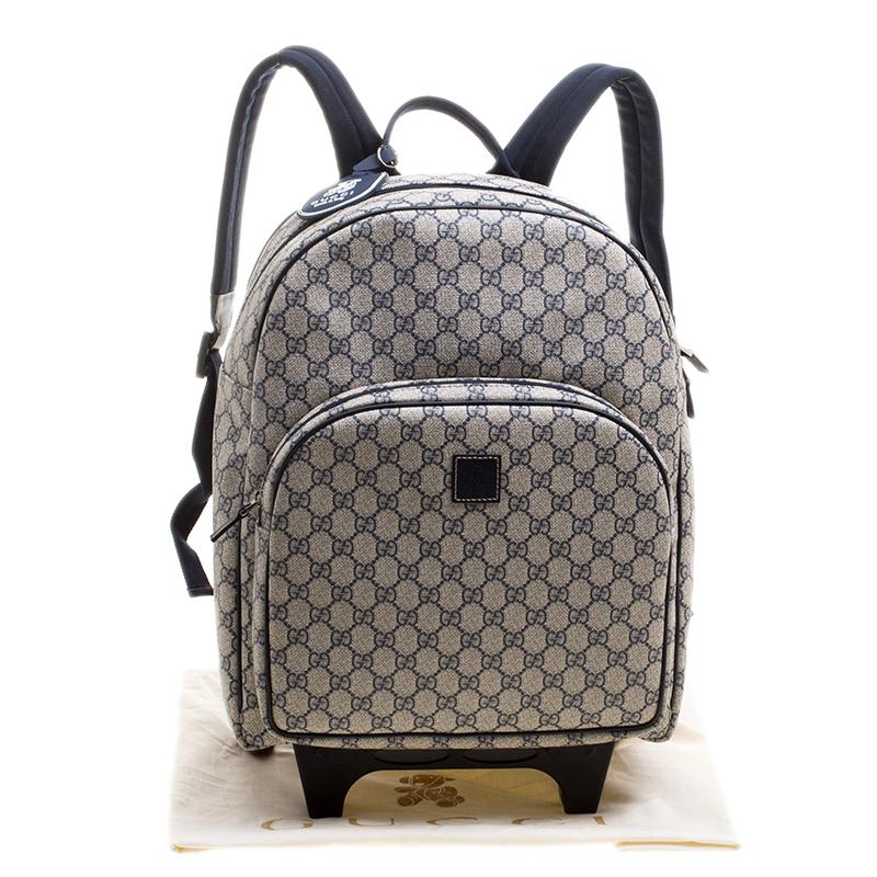 Gucci Beige/Blue GG Supreme Canvas Trolley Backpack Bag 3