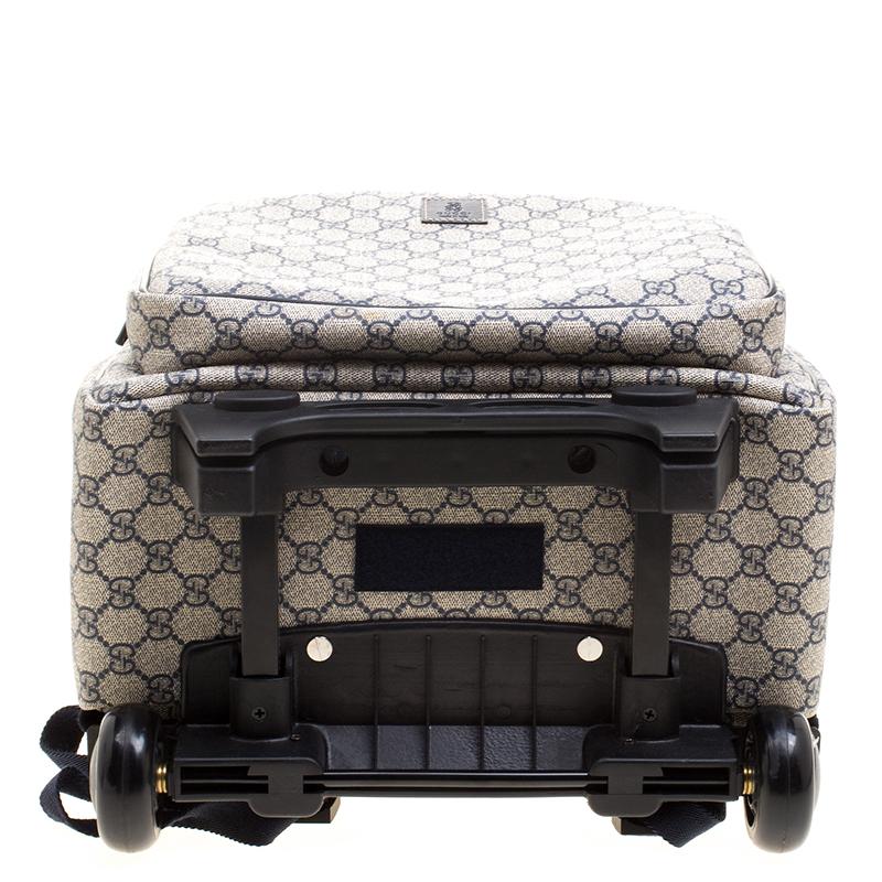 Gray Gucci Beige/Blue GG Supreme Canvas Trolley Backpack Bag