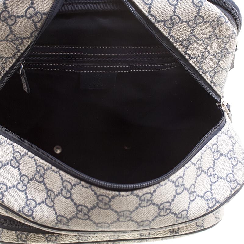 Gucci Beige/Blue GG Supreme Canvas Trolley Backpack Bag In Excellent Condition In Dubai, Al Qouz 2