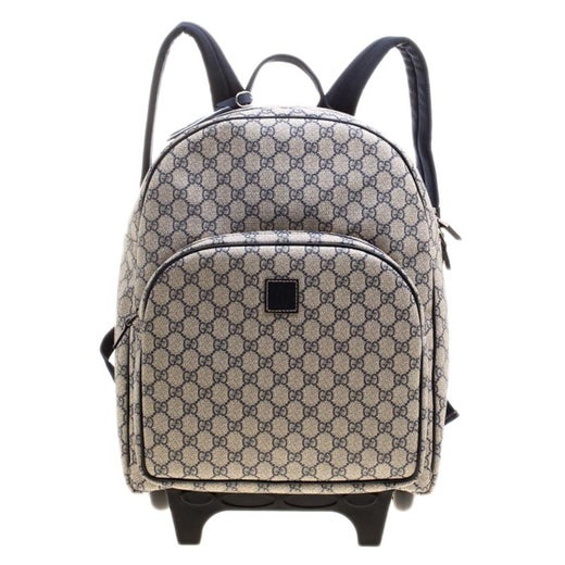 Gucci Beige Blue Gg Supreme Canvas Trolley Backpack Bag For Sale