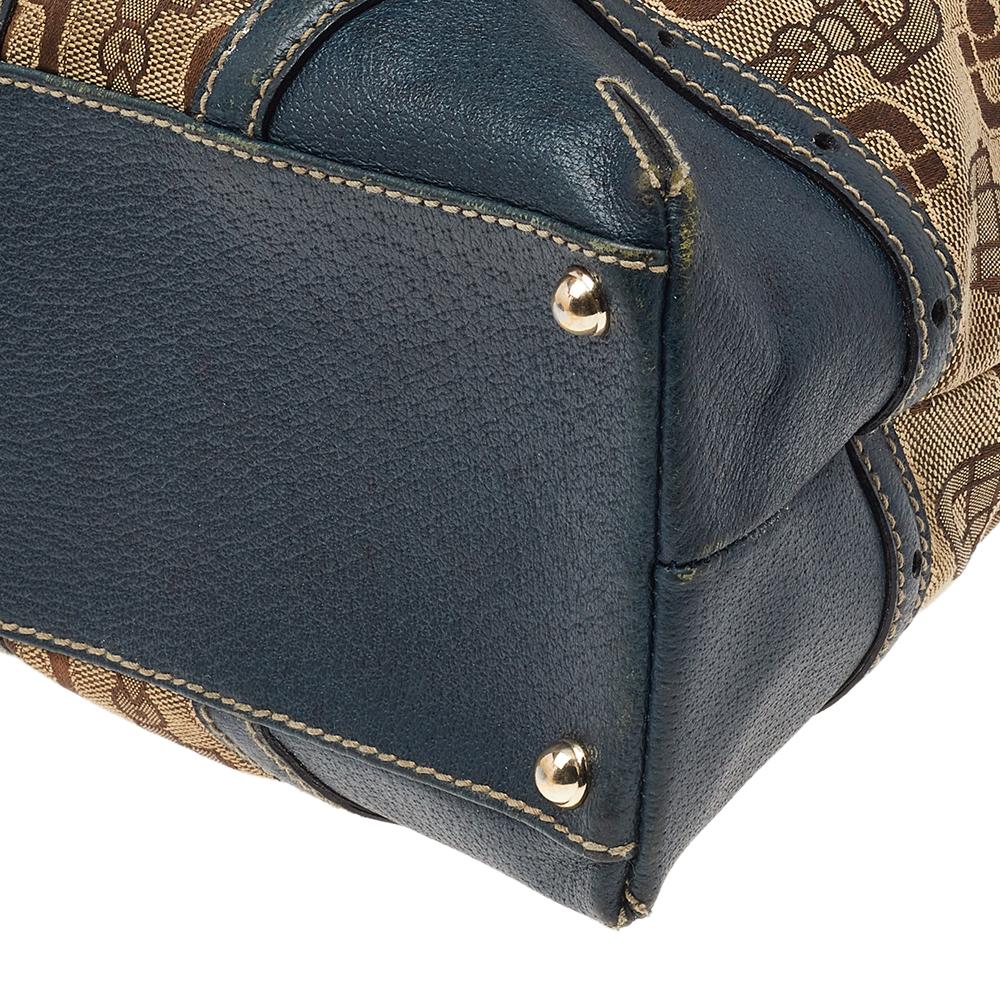 Gucci Beige/Blue Horsebit Canvas And Leather Buckle Handle Shoulder Bag 4