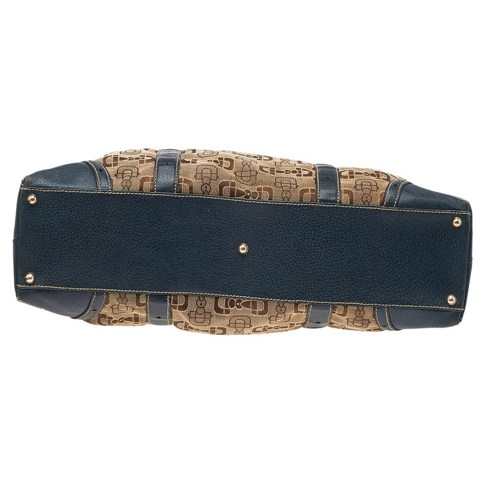 Gucci Beige/Blue Horsebit Canvas And Leather Buckle Handle Shoulder Bag 2