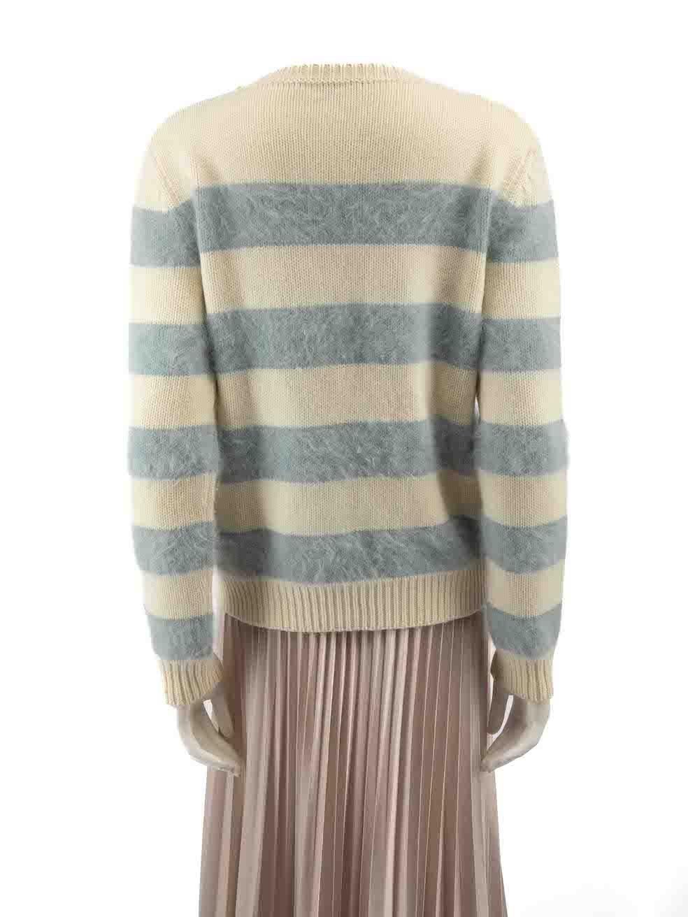 Gucci Beige & Blue Wool Striped Knit Jumper Size M In Good Condition For Sale In London, GB