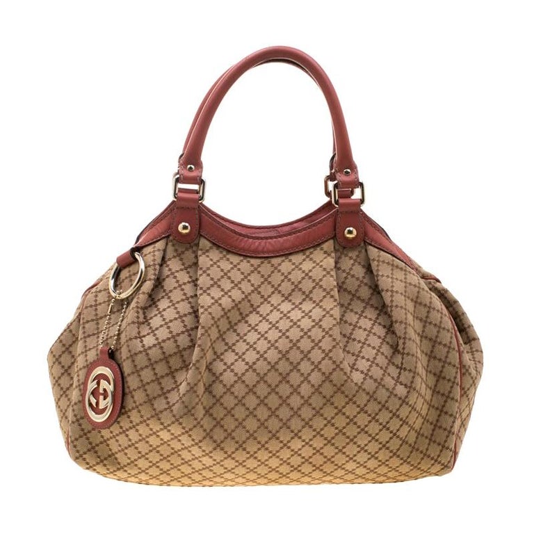 Gucci Beige/Blush Pink Diamante Canvas Medium Sukey Hobo For Sale at 1stDibs